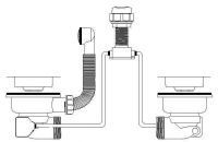 Ablauf- m. Korbventil 1 1/2" f. 2 Becken mit Bowdenzug Drehknopf